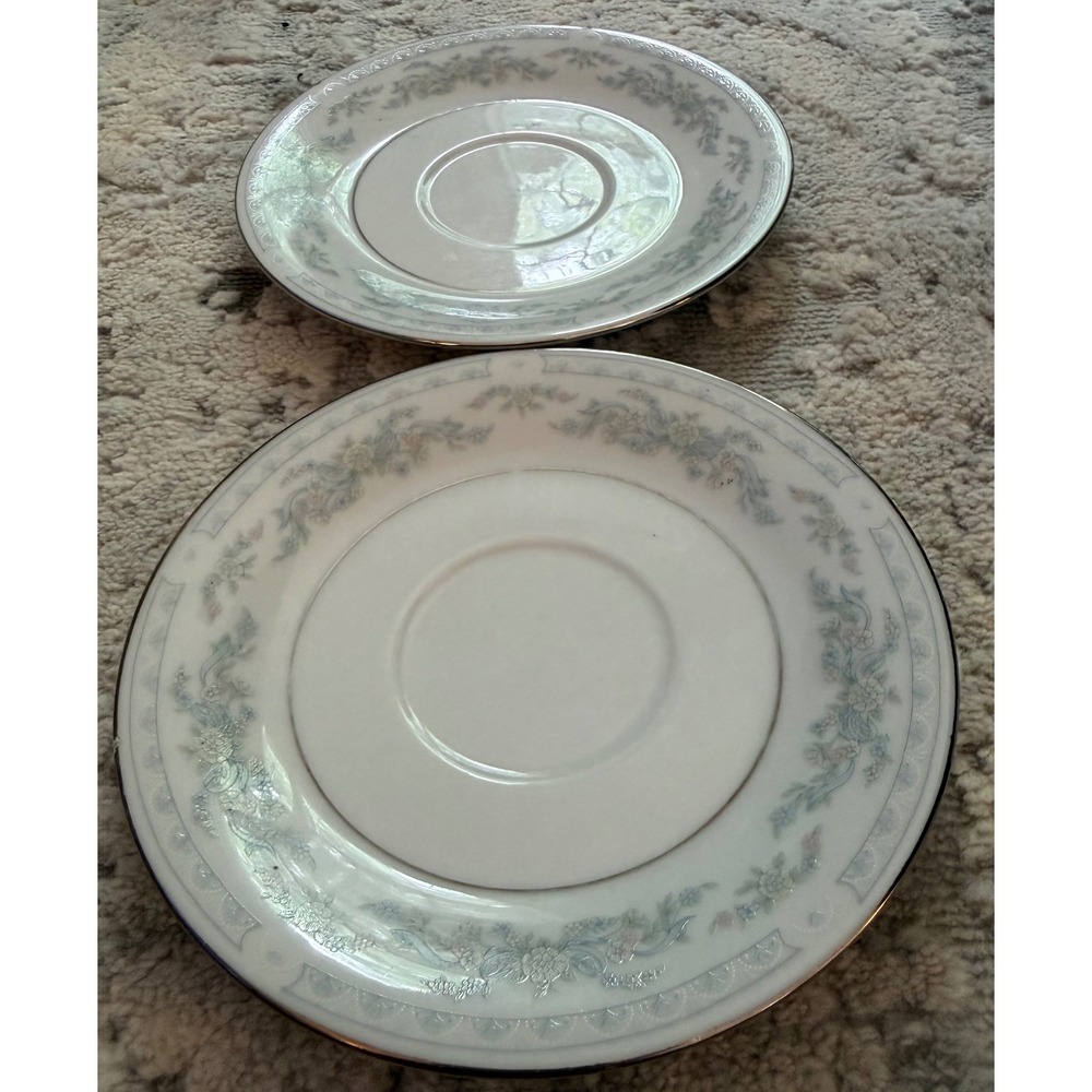 Somerset by Excel Fine China Saucers Floral Silver Trim Set of 2 Replacement